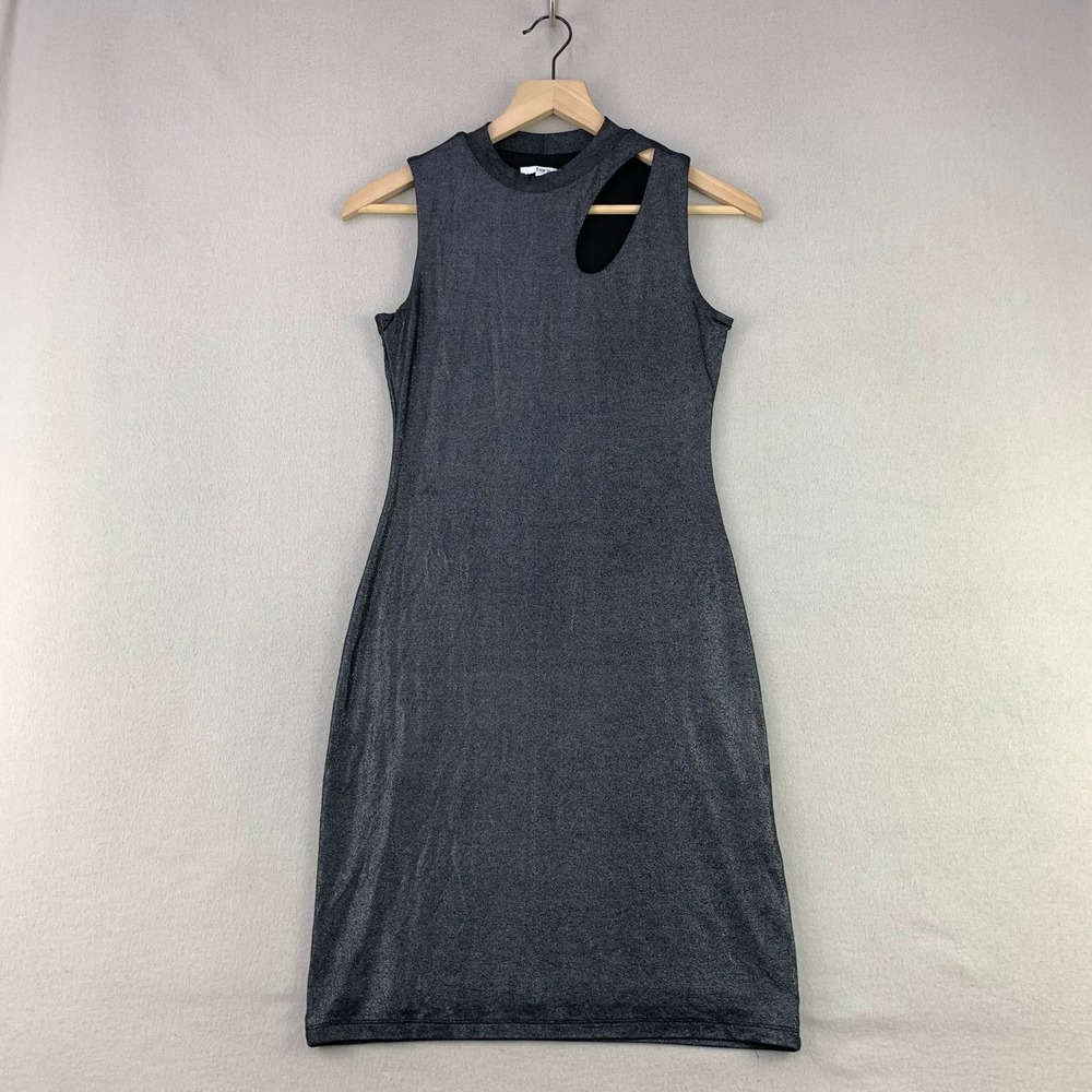 Bar‎ III Cutout Sheath Dress Women S Black Metallic Sleeveless Mock Neck Party